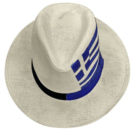 Καπέλο Ψαθόχαρτο Cowboy με Κορδέλα Ελληνική Σημαία 34x31x12cm SummerTiempo 623229