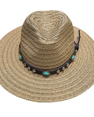 Καπέλο Ψαθόχαρτο Cowboy Δέρμα Τυρκουάζ Πέτρες ø36cm SummerTiempo 623347