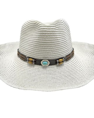 Καπέλο Ψαθόχαρτο Cowboy Δέρμα-Πέτρα Λευκό ø39cm SummerTiempo 623348