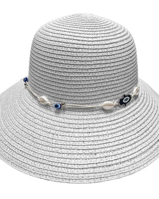 Καπέλο Ψαθόχαρτο με Ματάκια Λευκό ø33cm SummerTiempo 623349