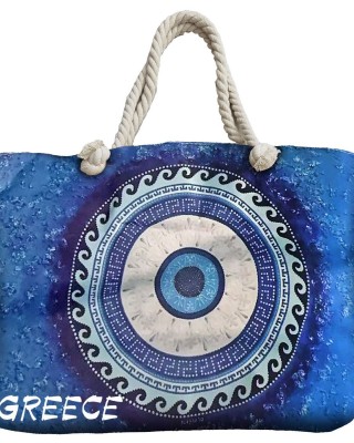 Τσάντα Παραλίας με Σχέδιο Μάτι Greece 54x37x15cm SummerTiempo 623370