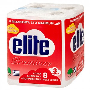 ΧΑΡΤΙ ΥΓΕΙΑΣ PREMIUM ELITE  ΠΑΚ=8 ΡΟΛΛΑ 75gr ELITE 1114  66001