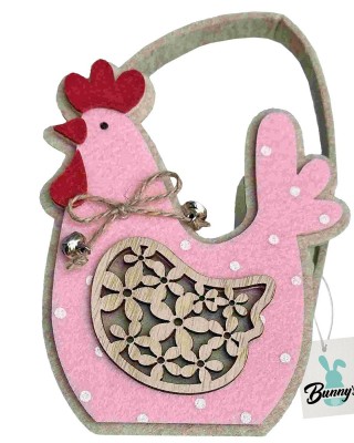 Καλάθι Τσόχινο με ροζ Ξύλινη Κότα με Καμπανάκι 19x11x7cm Bunny's 932196