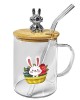 Κούπα με Καλαμάκι Γυάλινη Κλείνει με Ξύλο Happy Rabbit 10x8cm  400ml Bunny's 932239