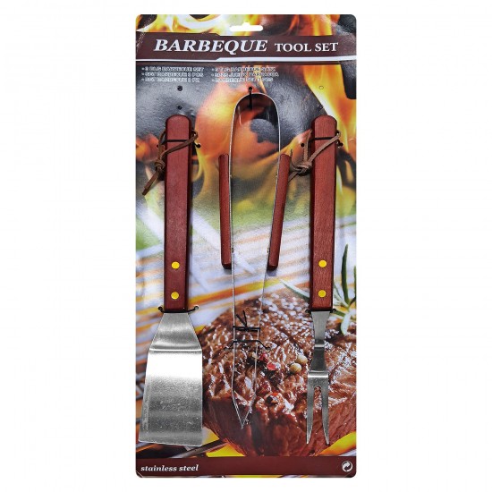 ΕΡΓΑΛΕΙΑ BBQ ΜΕ ΞΥΛΙΝΗ ΛΑΒΗ ΣΕΤ=3 ΤΕΜ 33cm Homie 1011098