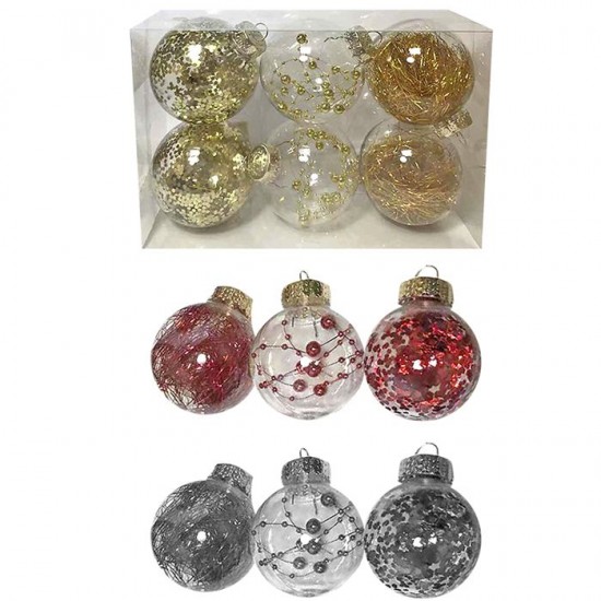 ΜΠΑΛΕΣ ΜΕ ΓΕΜΙΣΗ ΝΤΕΚΟΡ ΠΑΚ=6ΤΕΜ Φ8 Φ8cm Xmasfest 1132544