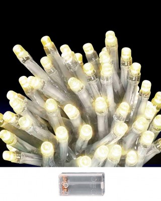 50 Λαμπάκια LED Μπαταρίας Λευκό Θερμό σε Σειρά με Controller IP20 5,3m Xmasfest 1133510