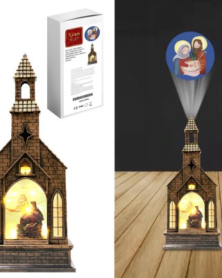 Φανάρι Εκκλησία με Λαμπάκια και Προτζέκτορα USB/μπαταρίας 31x13x8cm Xmasfest 1133534