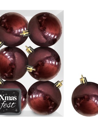 Μπάλες Γυαλιστερές Μπορντώ πακ=6τεμ φ8 ø8cm Xmasfest 1133562