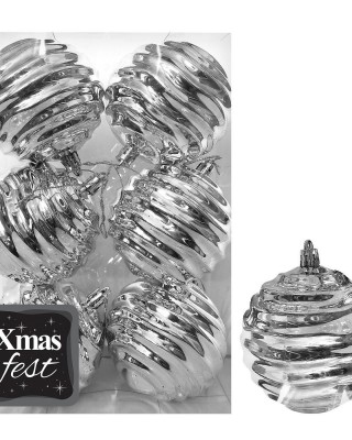 Μπάλες Σμιλεμένες Ασημί πακ=6τεμ φ8 ø8cm Xmasfest 1133578
