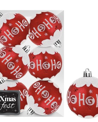 Μπάλες Ντεκόρ Κόκκινες ho ho ho πακ=6τεμ φ8 ø8cm Xmasfest 1133593