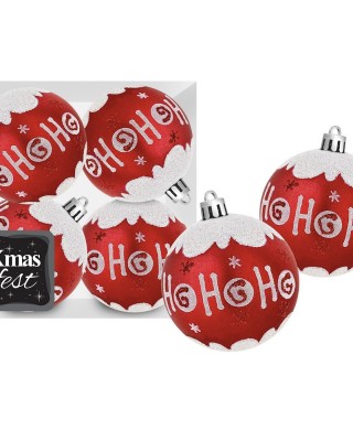 Μπάλες Ντεκόρ Κόκκινες ho ho ho Πακ=4τεμ ø10cm Xmasfest 1133912