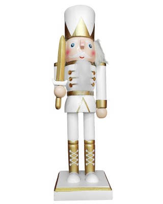 Στρατιώτης Ξύλινος Καρυοθραύστης Χριστουγέννων Λευκός-Χρυσός 25cm Xmasfest 1133987
